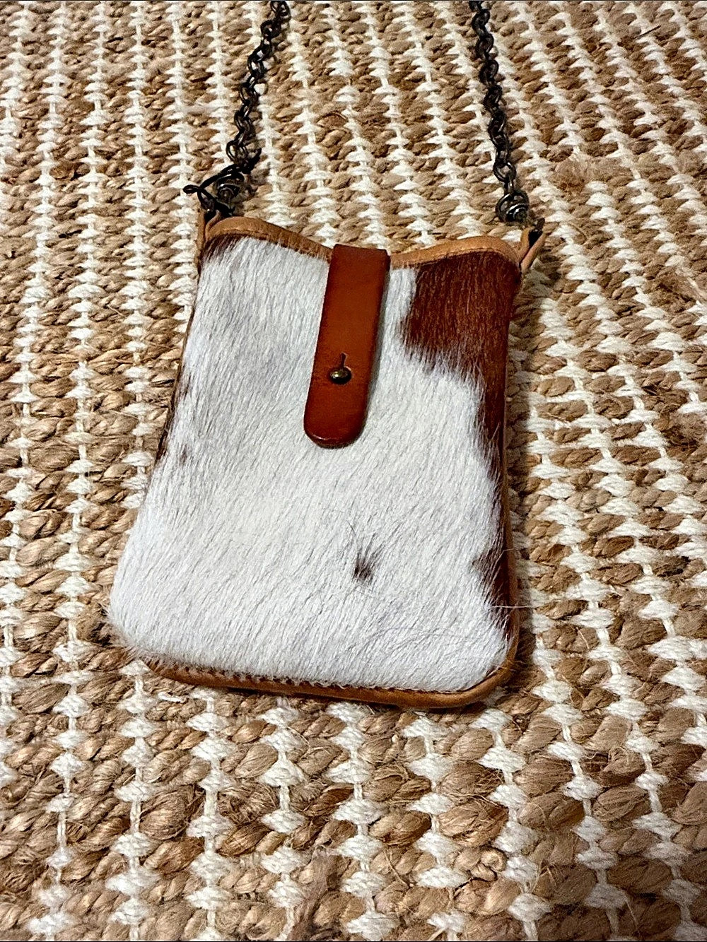 Canoe Hair-On Leather Crossbody Bag in Brown & White